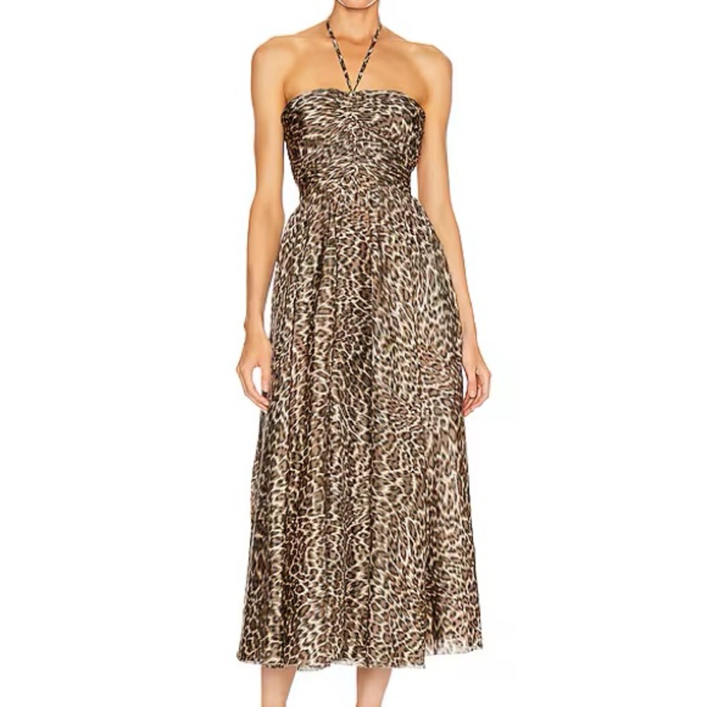 Zimmermann Suraya Rouched Long Dress – Khaki Leopard – Size 0 – NWT